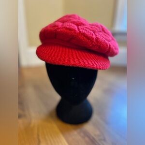 Red Knit Newsboy Cap fur lined